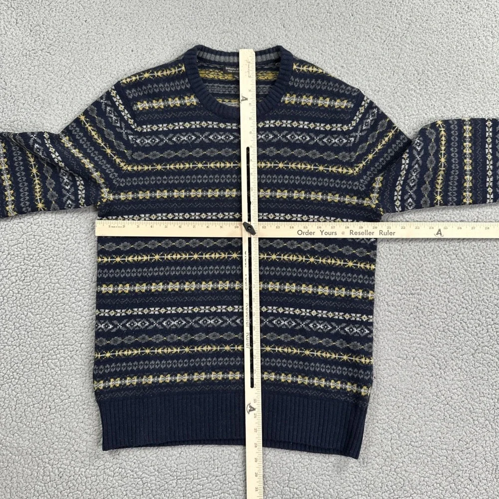 Banana Republic Sweater Men Medium Blue Fair Isle Striped Italian Yarn Wool